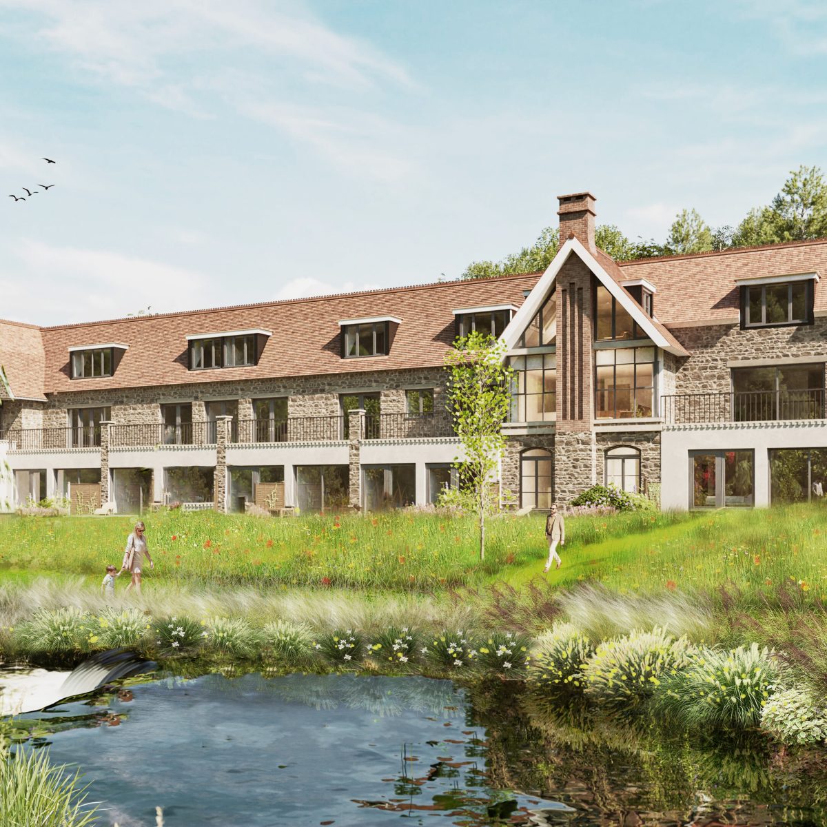 Wetland restoration in a residential development Devon enhances habitats.